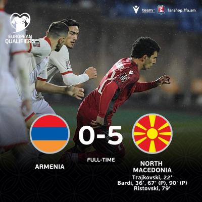 Сборная Армении в Ереване пропустила пять безответных мячей в матче 9-го тура отборочного цикла ЧМ-2022 против сборной Северной Македонии