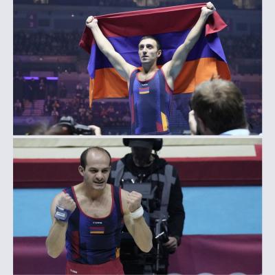 На чемпионате мира по спортивной гимнастике Артур Давтян стал победителем в опорном прыжке, завоевав первое золото в истории независимой Армении, а Арутюн Мердинян стал бронзовым призером в упражнении махи на коне