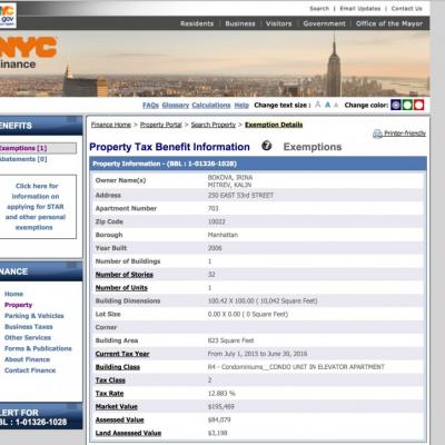 Согласно данным нью-йоркского федерального реестра прав на недвижимость, Бокова приобрела в городе две квартиры за 2,4 миллиона долларов наличными